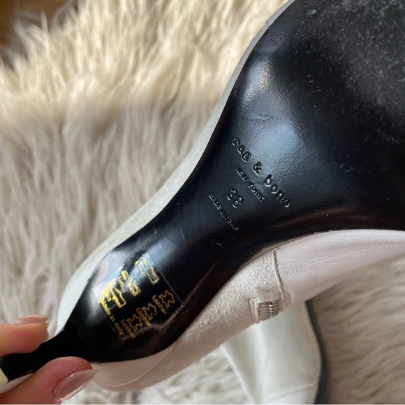 RAG & BONE Leather Suede White Heeled Pointed Toe Beha Ankle Boots Size 38 - Picture 10 of 12